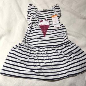 Gymboree 2 ice cream dress cotton navy white stri…